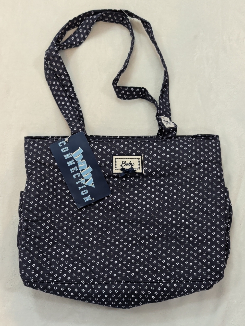 Vintage 90s Baby Connection Quilted Navy Blue Floral Diaper Bag Complete Set NWT